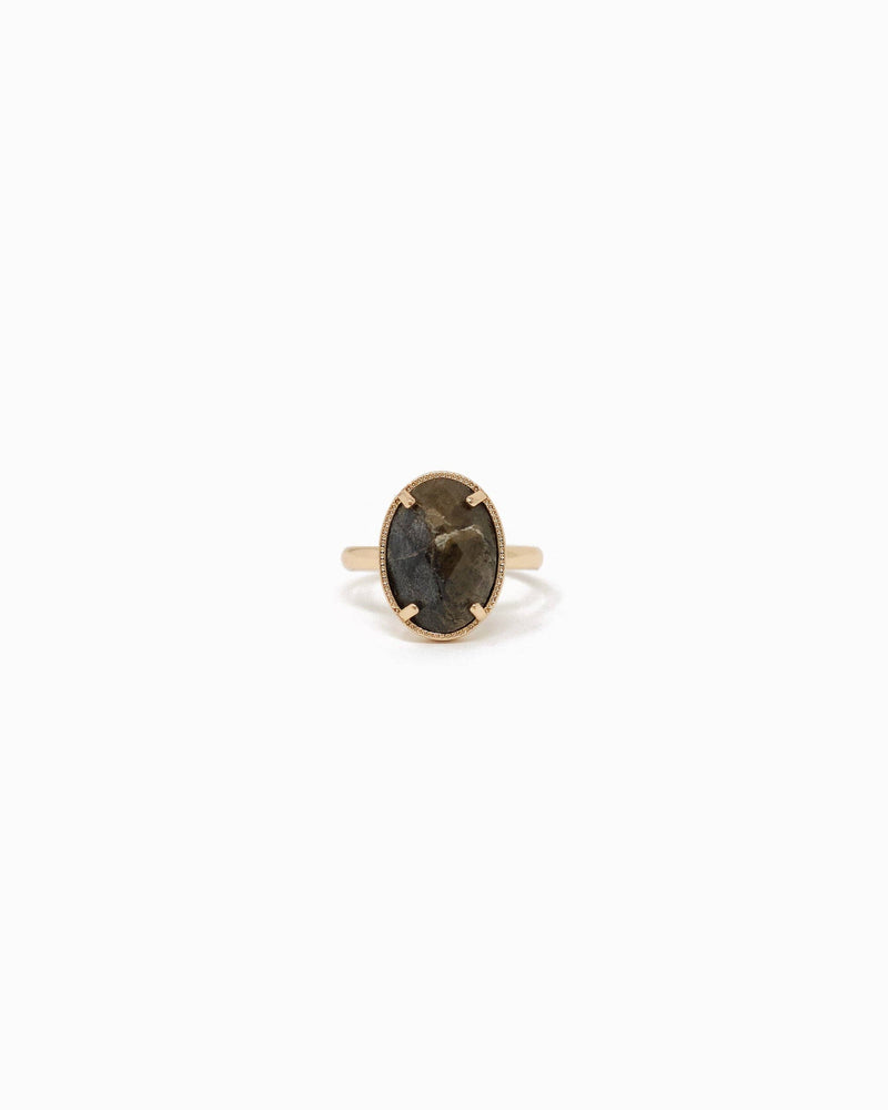 Oval Stone Open Ring: Black