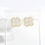 Gold Tone Outline CZ Pave Clover Post Earrings: EG / ONE SIZE