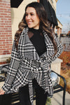 Style Icon Houndstooth Tie Belt Jacket