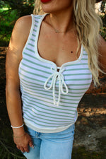 Stripe Rib Square Tie Front Top | Sage