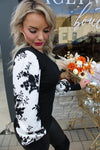 Floral Jacquard Contrast Sleeve Knit Top | Black