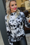 Mock Neck Long Sleeve Shirring Detail Floral Top