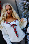 Holiday Christmas Plaid Tape Ribbon Sweater Top