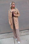 Restocked: Long Sleeve Front Two Zipper Detail Faux Suede Long Jacket