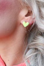 Druzy Heart Stud Earrings | Neon Yellow