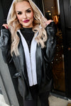 Faux Leather Blazer Jacket with Attached Hoodie