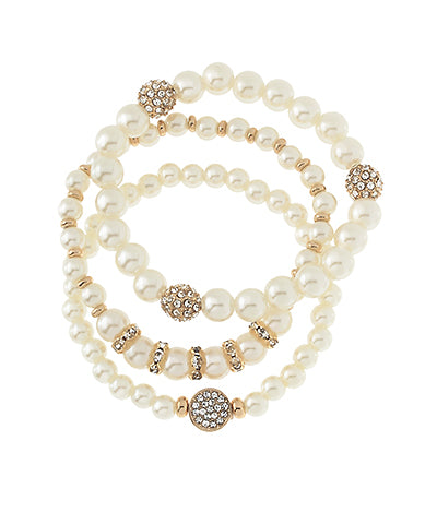 3 Row Pave Ball Pearl Bracelet