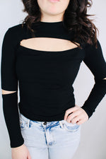 Mona Ribbed Cut Out Top | Black