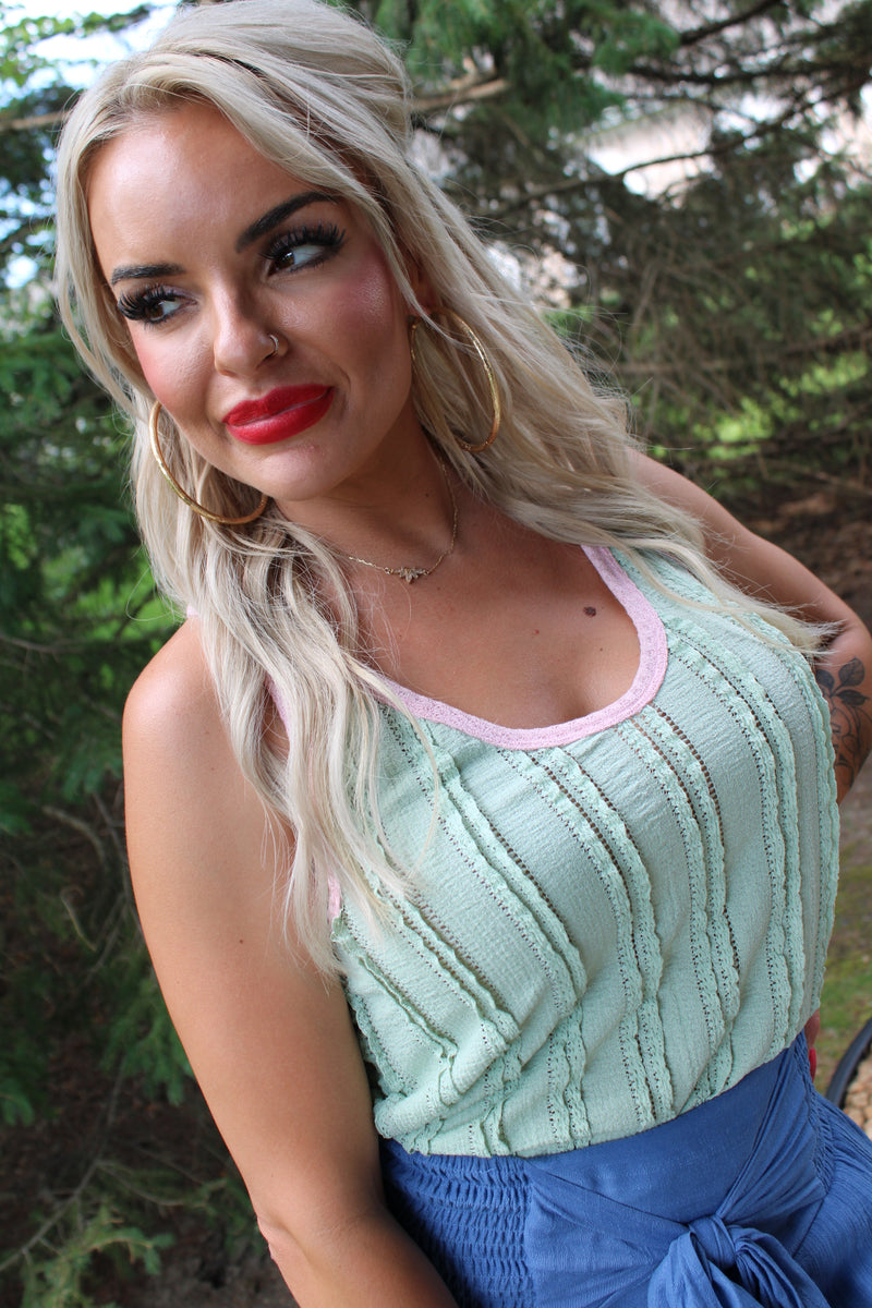 Hot to Trot Ruffle Detail Tank | Sage