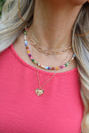 MULTI LAYERED BEADED HEART CHARM NECKLACE | 80N1243: GOLD
