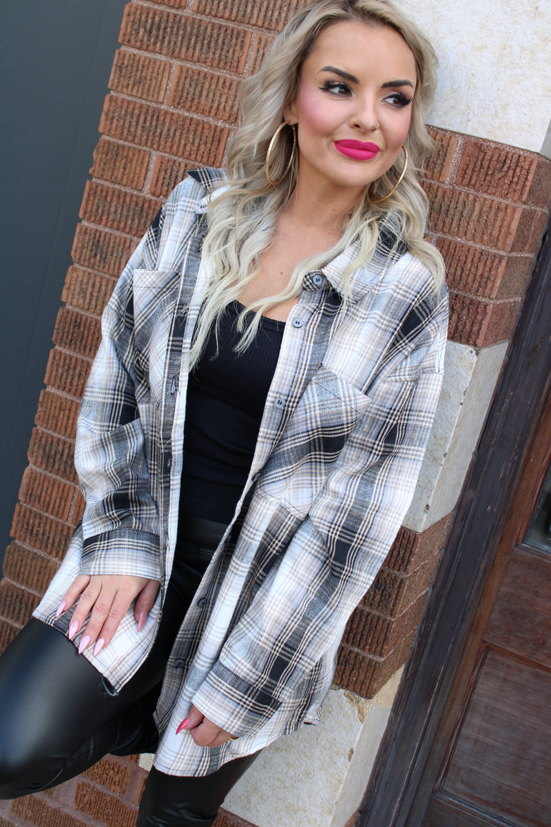 Oversized Plaid Linen Blend Shirt