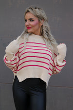 Striped Mock Neck Long Sleeve Sweater | Pink