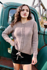 Fall Escape Tie Front Sweater | Taupe