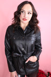 Caroline Faux Leather Shirt Jacket with Sash | Black