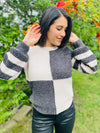 Wynona Colorblock Checkered and Stripe Knit Sweater