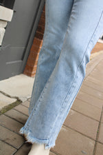 Risen High Rise Crop Flare Seam Fray Hem Jeans | Light