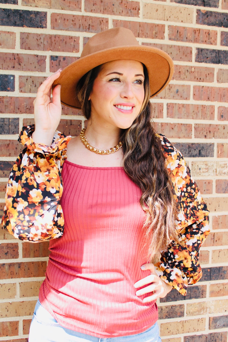 Fall Forecast Floral Sleeve Top | Marsala