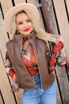 Wash Effect Faux Leather Vest | Chocolate