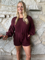 Falling Leaves Balloon Sleeve Romper | Maroon