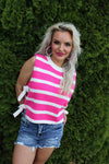 Mom Club Textured Side Bow Tie Vest | Hot Pink