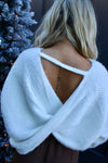 Oversized Fuzzy Sweater with Back Twist Detail | Off White