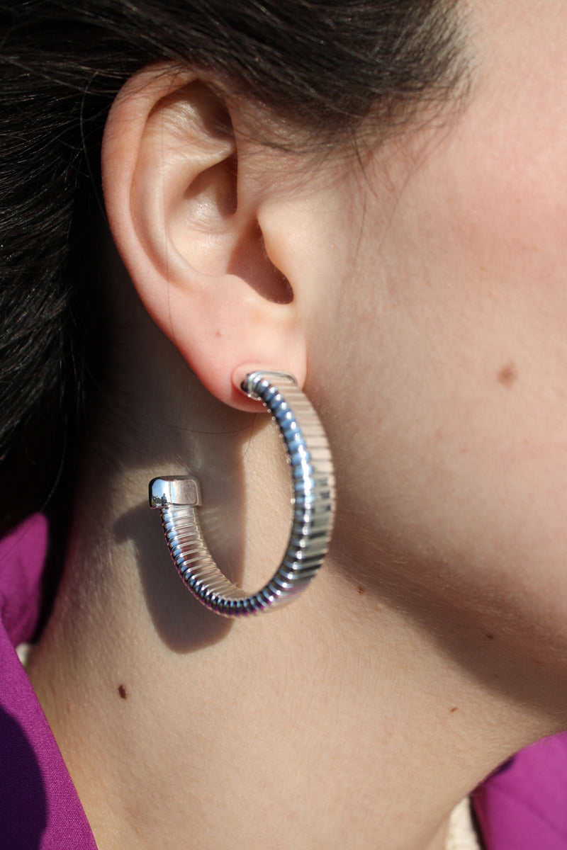 Snake Chain Hoops | Silver