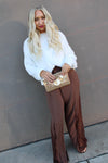 Wide Leg Lace Panel Pants | Brown