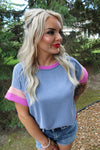 Colorblock Contrast Short Sleeve Top | Denim Blue