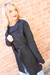 Long Sleeve Front Two Zipper Detail Faux Suede Long Jacket | Black