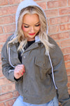 Corduroy Jacket with Detachable Hood | Olive