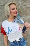 Red White Babe Colorblock Embroidered Top