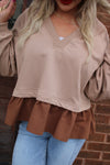 Free Fallin' Sweatshirt Colorblock V-Neck Top | Mocha