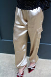 Satin Cargo Pants with Drawstring Hem | Champagne
