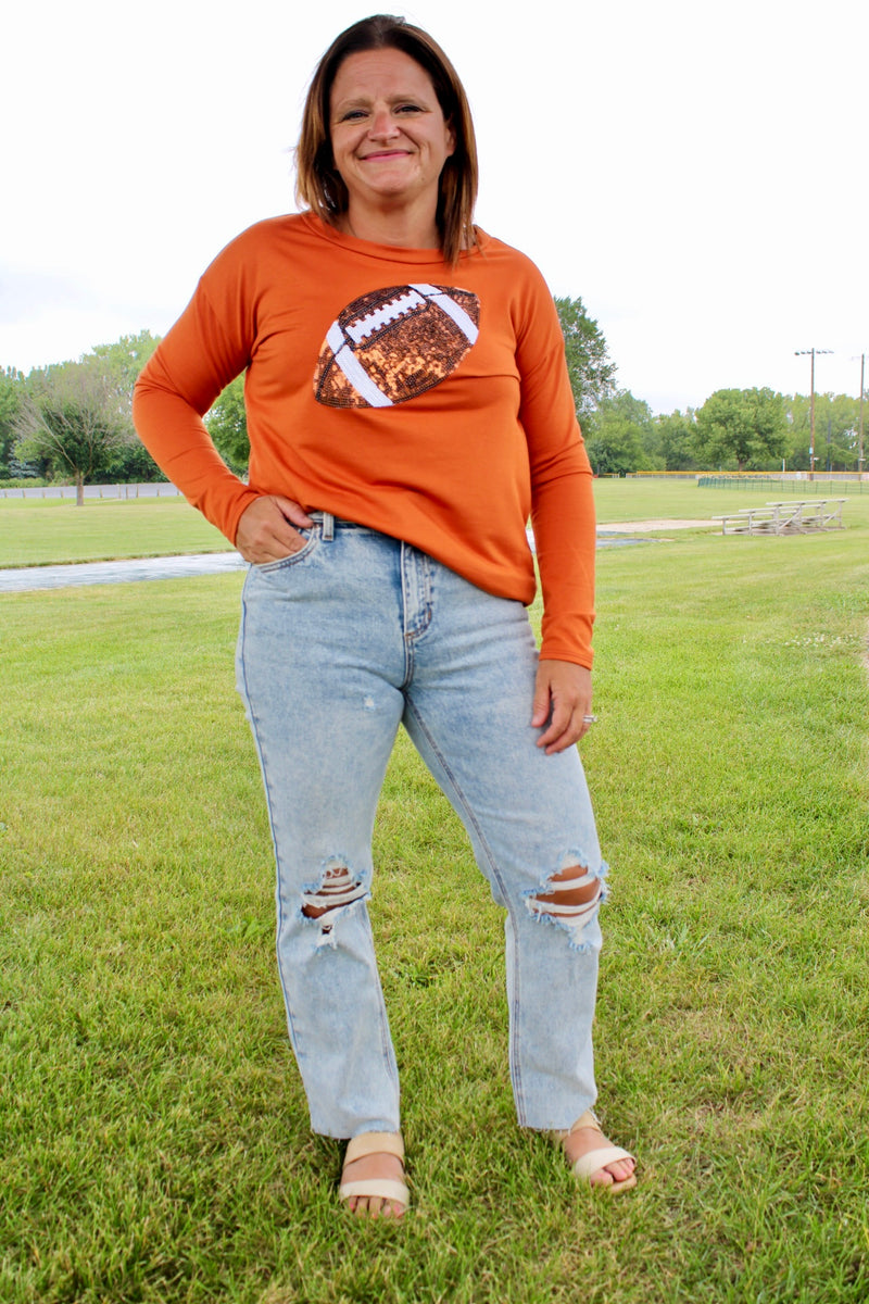 Go Chicago Sequin Patch Football Top | Rust