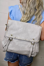 Indigo Backpack w/ Studded Details: Light Grey