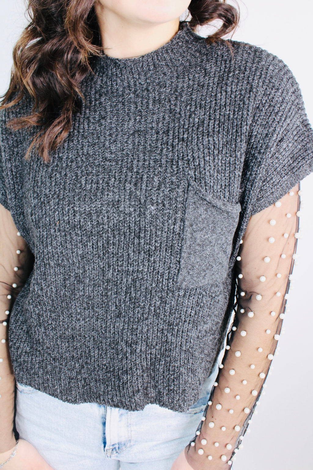 2 Tone Knit Sweater Top | Black