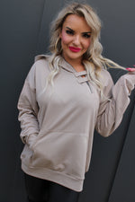 French Terry Hoodie Half Zip Up Sweatshirt | Khaki