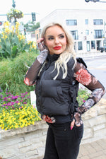 Side Bow Tie Crop Puffer Vest | Black