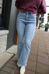 Risen High Rise Crop Flare Seam Fray Hem Jeans | Light