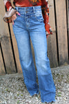 Petra High Rise Stretch Wide Leg Flare w/ Frayed Hem