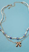 CERAMIC PORCELAIN PEARL BOW LAYER NECKLACE | 80N91555: Gold