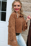 Cropped Jacket with Crochet Sleeves | Brown