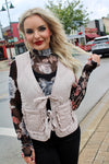 Fall Sweetheart Bow Tie Puffer Vest | Dark Taupe