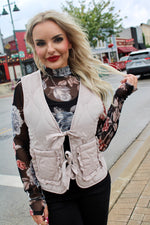 Fall Sweetheart Bow Tie Puffer Vest | Dark Taupe