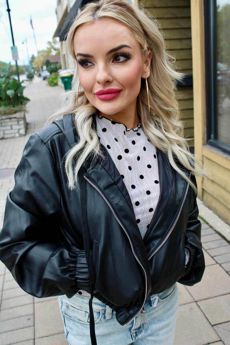 Cropped Hooded Pleather Jacket