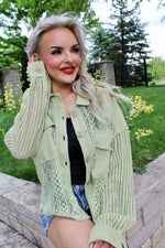 AZ Sunset Crochet Knit Top | Sage Green