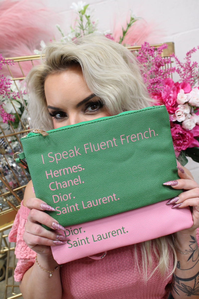 I Speak Fluent French Message Flat Pouch Bag With Wristlet
: Green