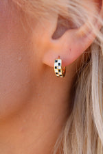 24K Gold Filled 13mm Checkered Enamel Huggie Earring