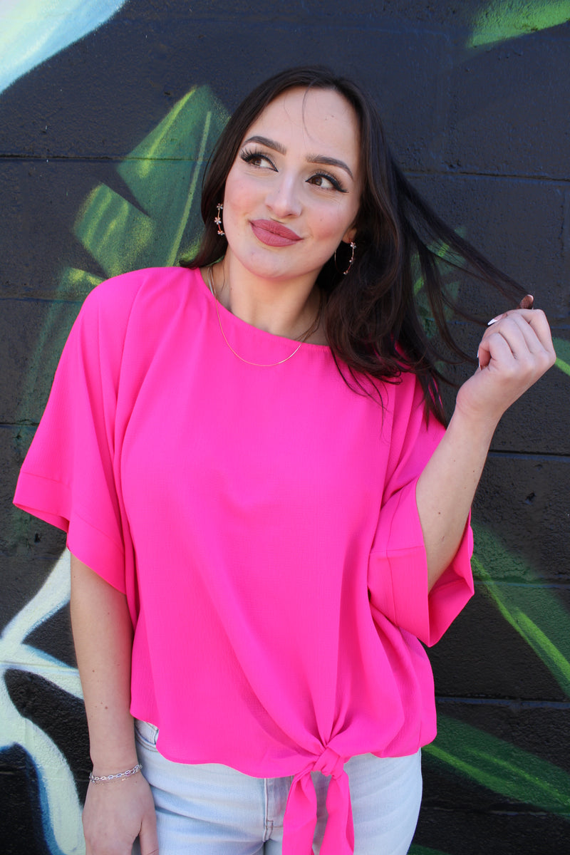 In My Pink Era Kimono Top with Side Tie Detail | Hot Pink
