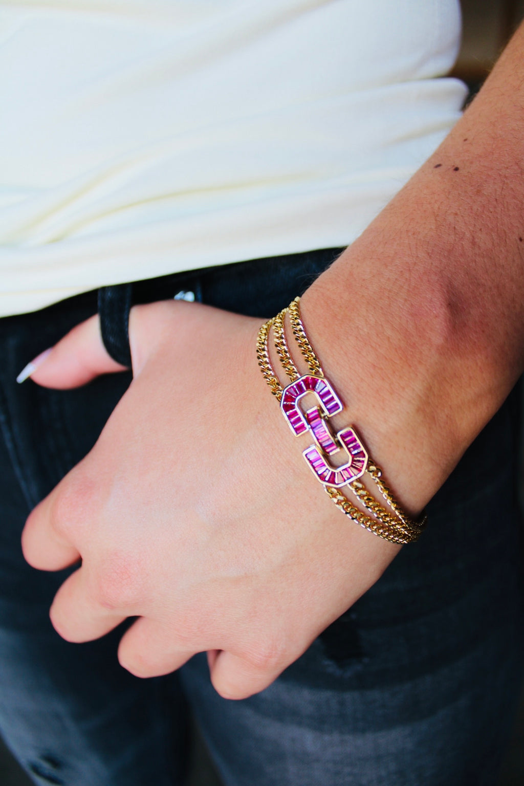 Pink Crystal Lock Bracelet
